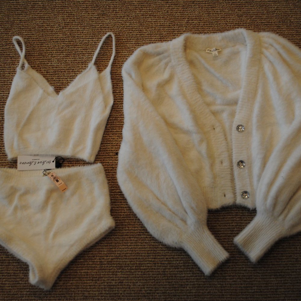 NWT! For Love and Lemons 3 piece lingerie set with sweater